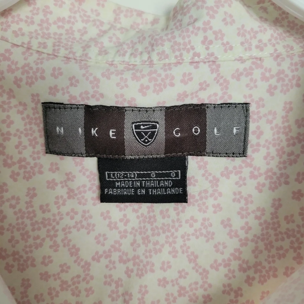 Vintage Womens Nike Golf Tank Top Button Front L Pink Flower Print